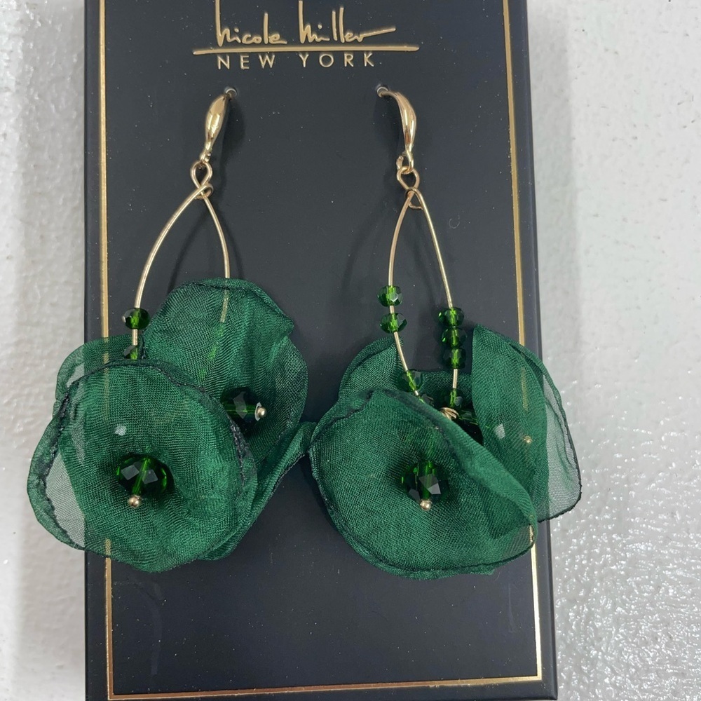 Nicole Miller Green Floral Earrings
